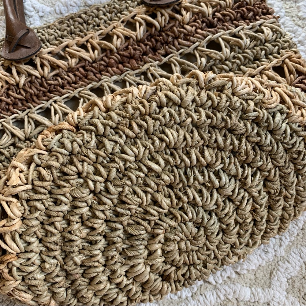 Vintage Striped Straw Hobo Bucket Tote Bag - Picture 6 of 12